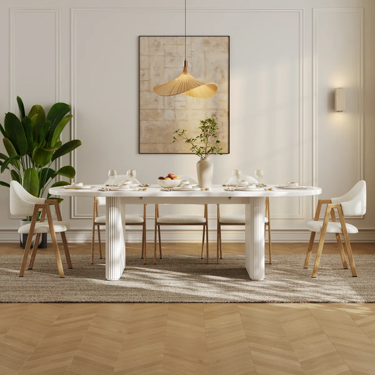 Japandi 79"-94" Oval Extendable Black Dining Table Butterfly Leaf 6-8 Seater — image 24