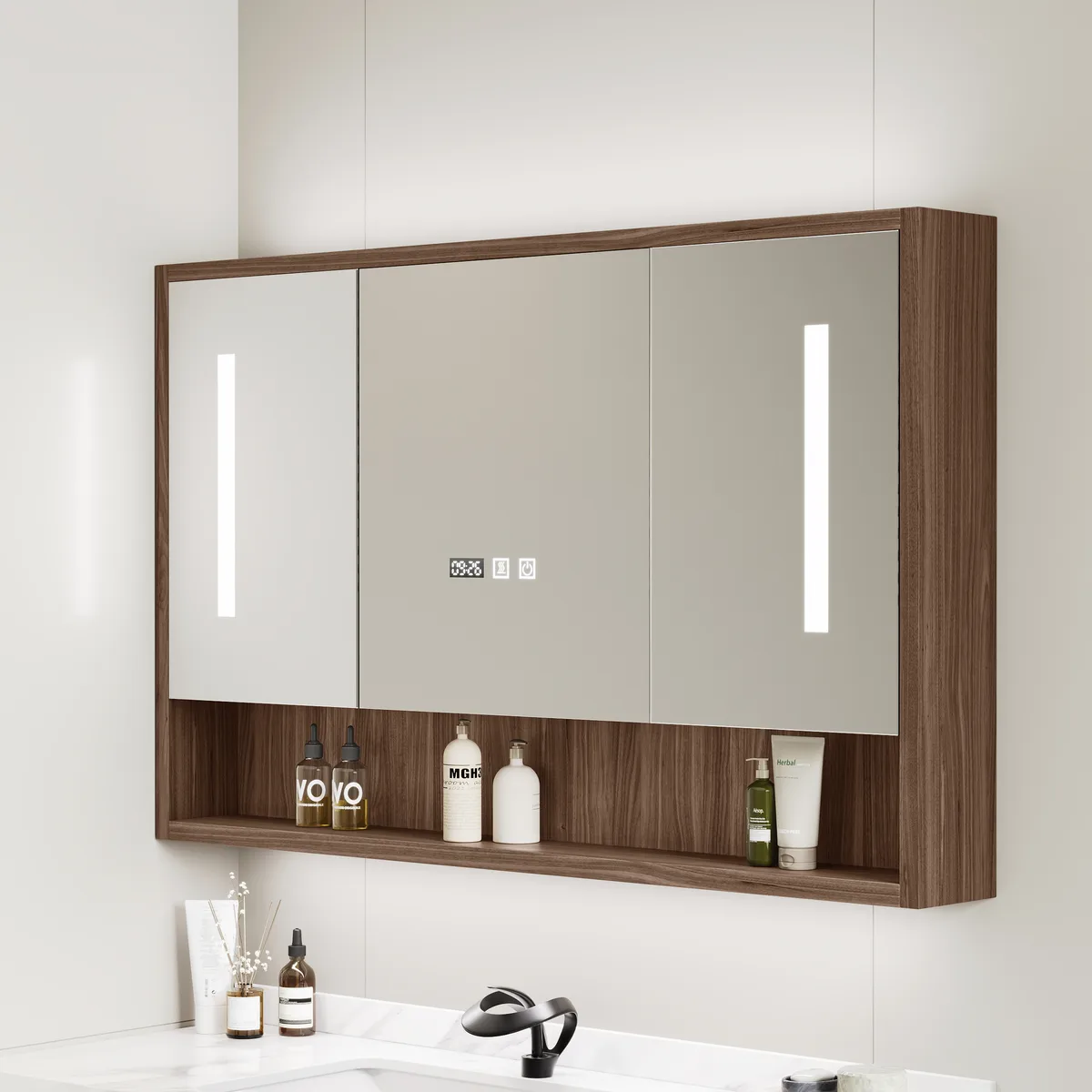 39.3" Walnut Bathroom Vanity & LED Medicine Cabinet Set — image 5
