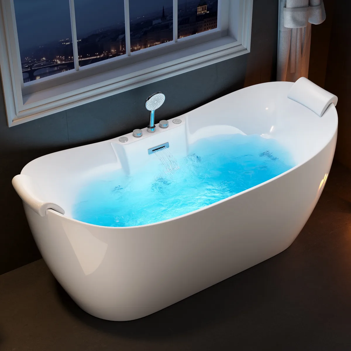 71" Whirlpool Bathtub with 8 Massage Jets, 8 LED Air Jets & Thermostatic Control