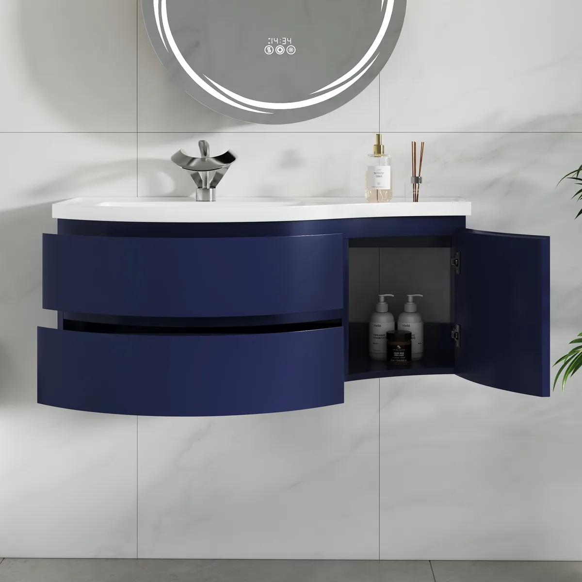 35" Floating Curved Bathroom Vanity Half-Circle Bathroom Cabinet — image 24