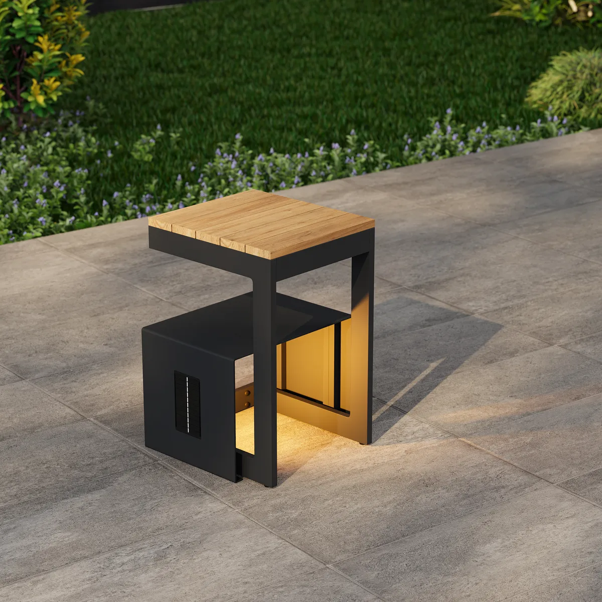 Tevara Outdoor Teak & Aluminum Solar Side Table (17") — image 3