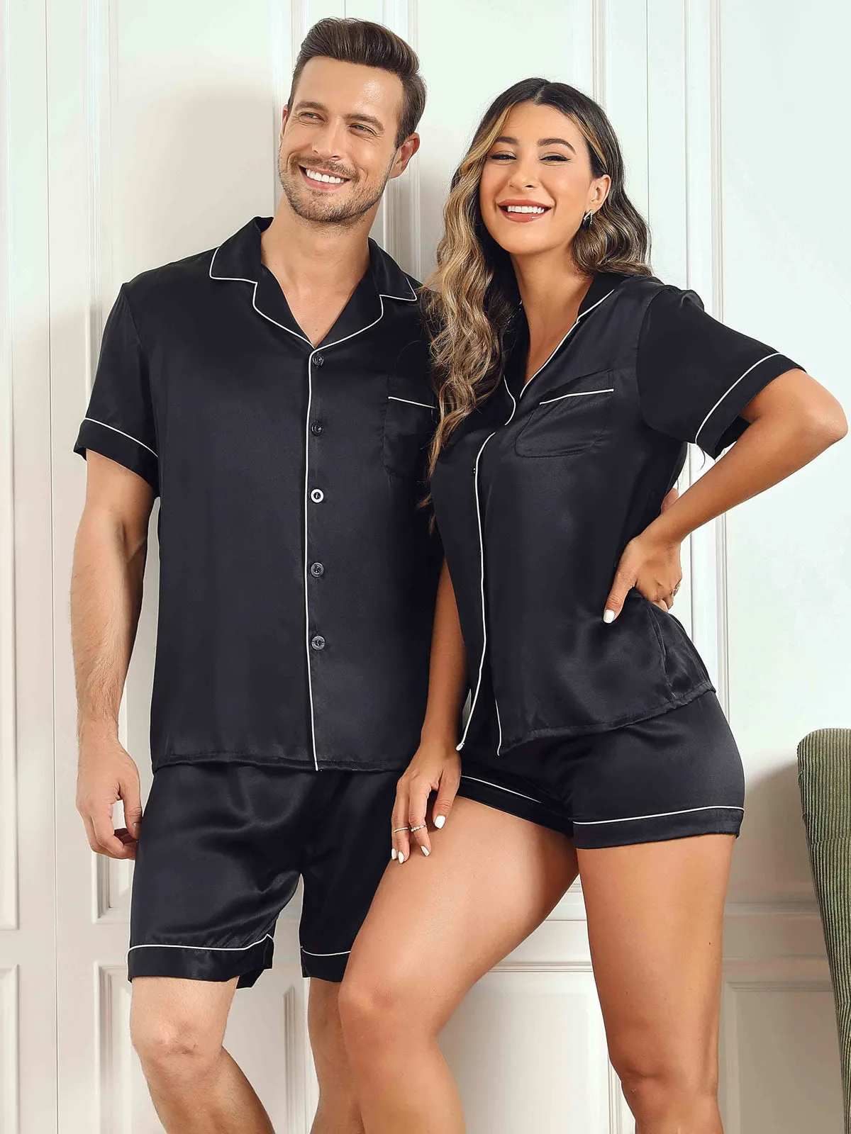 Couple 100% Mulberry Silk Short Pajama Sets Total
