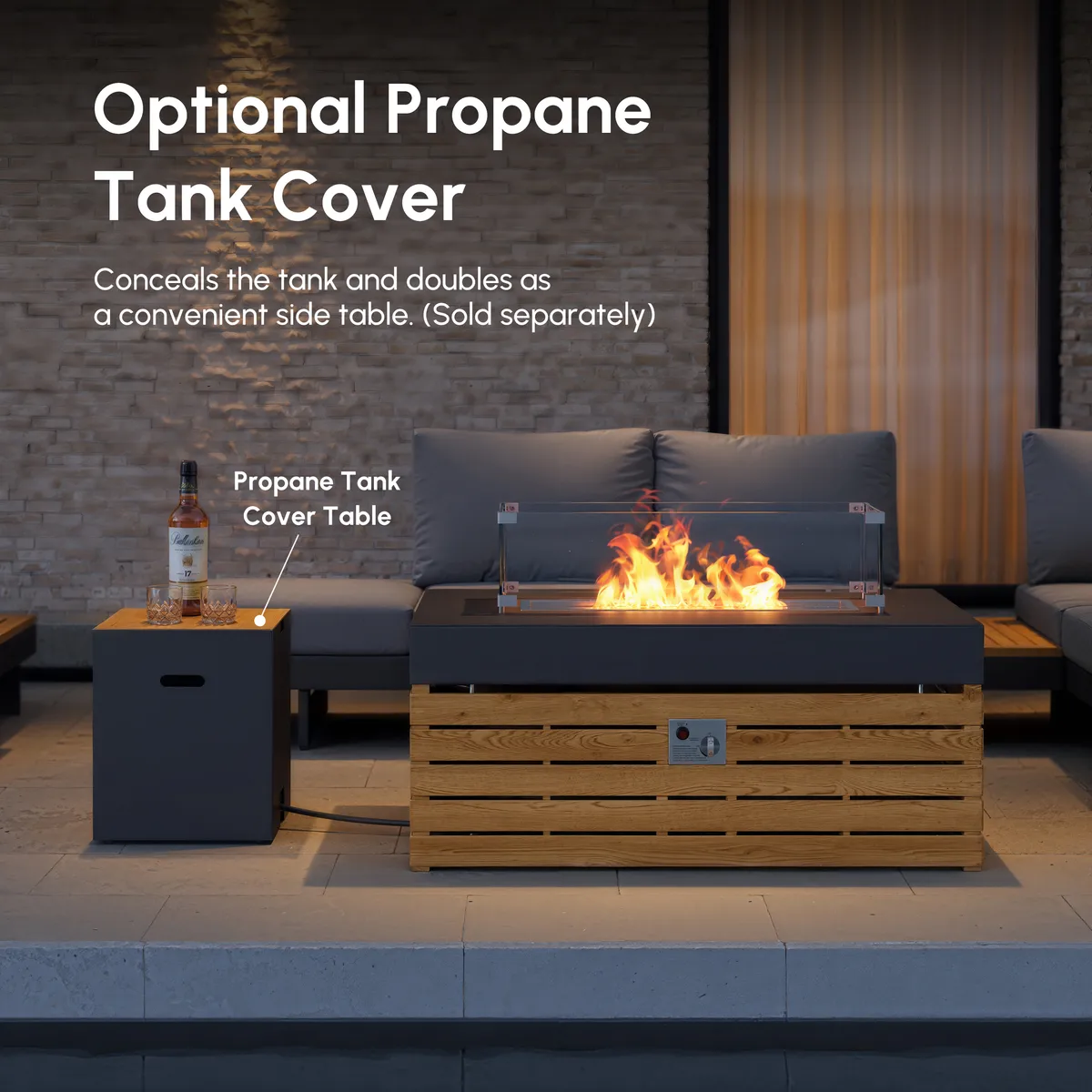 Tevara 47" 5-Pieces Modular Teak Outdoor Sofa Set with Smokeless Fire Pit for 6 Person — image 5