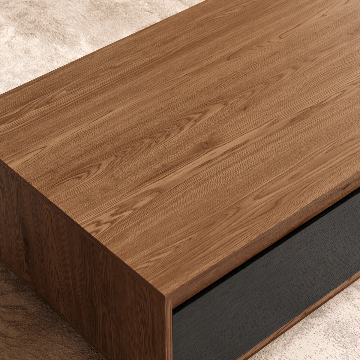 47" Mid Century Modern Gray Coffee Table Rectangular Block Living Room Table with Storage — image 7