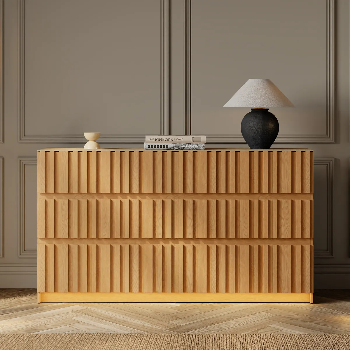 Aura 59" Walnut Sintered Stone 6-Drawer Dresser with Lighting — image 2