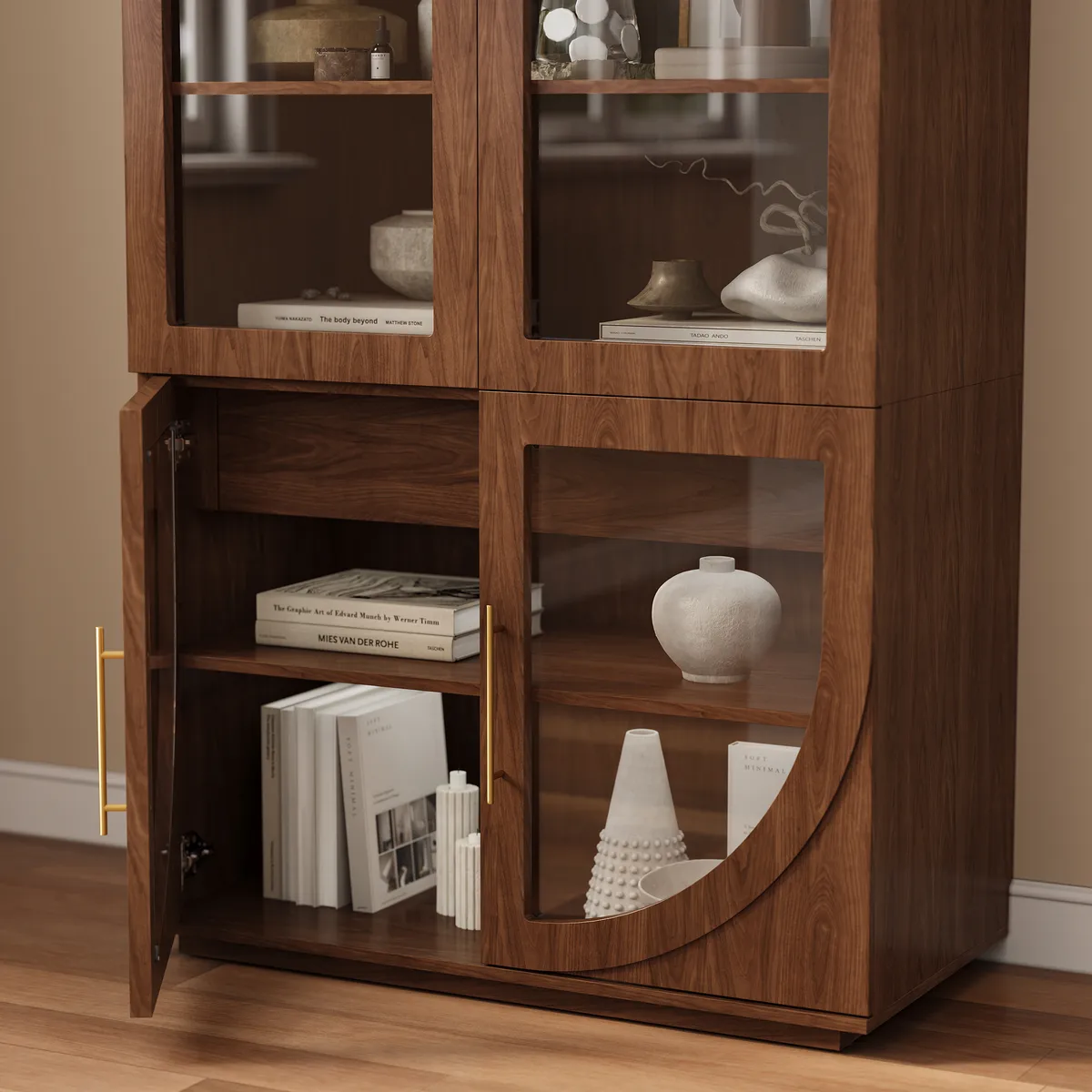 Arune Glass Tall Display Cabinet with Drawers & LED Light — image 19