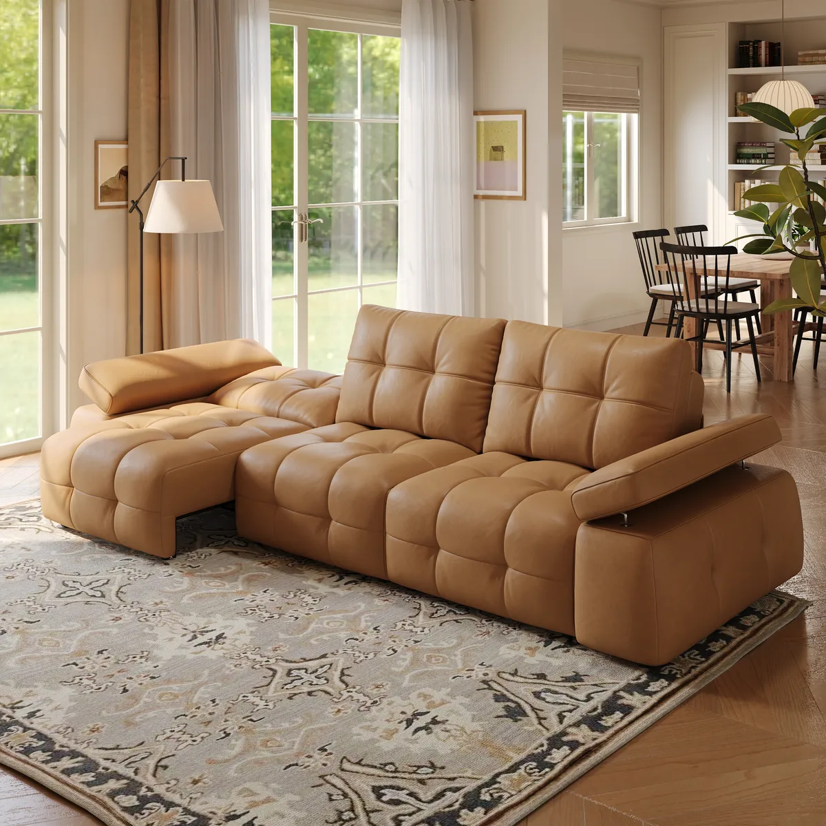 95" 2-Seater Genuine Leather Power Convertible Sleeper Sofa with Adjustable Armrests — image 2