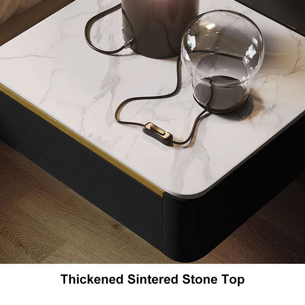 Modern Floating Corduroy Smart Nightstand Bedside Table with Light — image 5