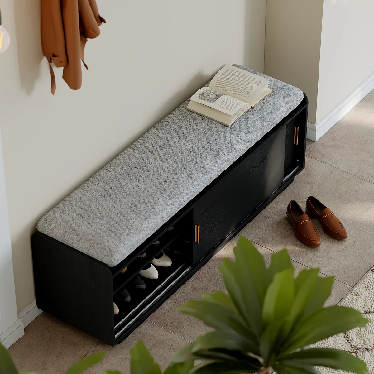 2 Doors Shoe Storage Entryway Bench — image 3