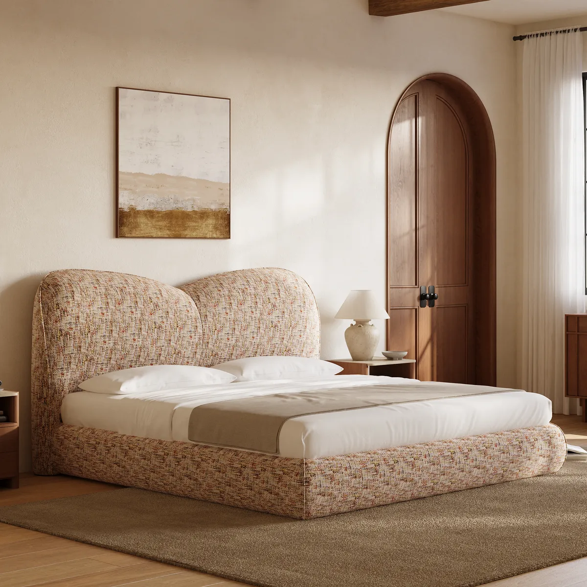Modern King Size Chenille Upholstered Bed