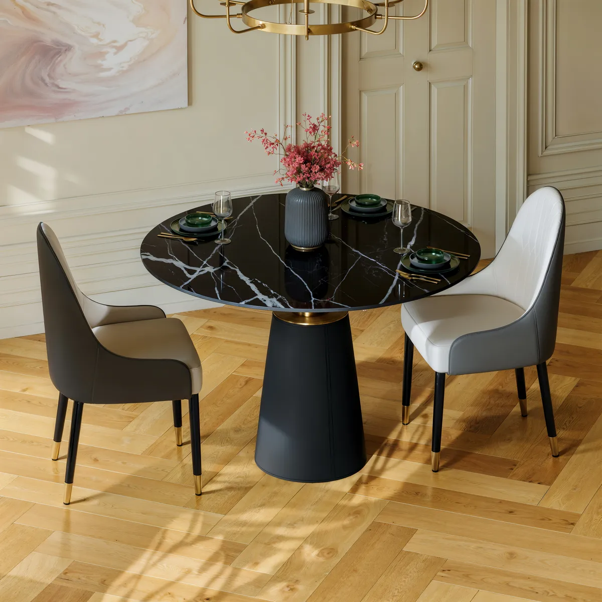 Dining Set 39" Sintered Stone Dining Table with 2 Chairs — image 2