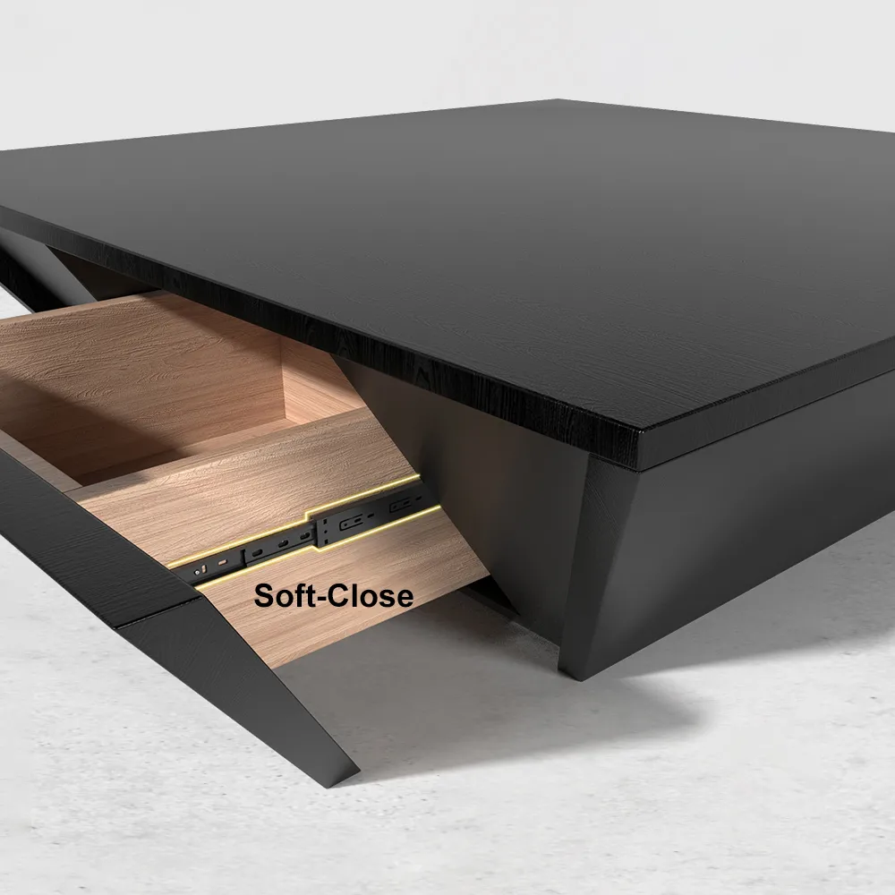 Modern Black Wood Coffee Table with Storage Square Drum with Drawer — image 8