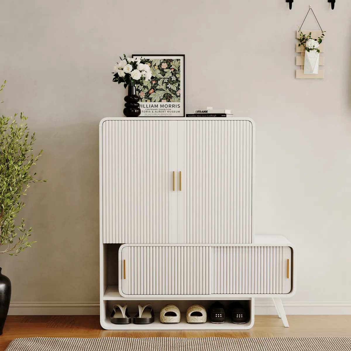 37" Warm White Shoe Storage Fluted Entryway Cabinet,Left Hand — image 23