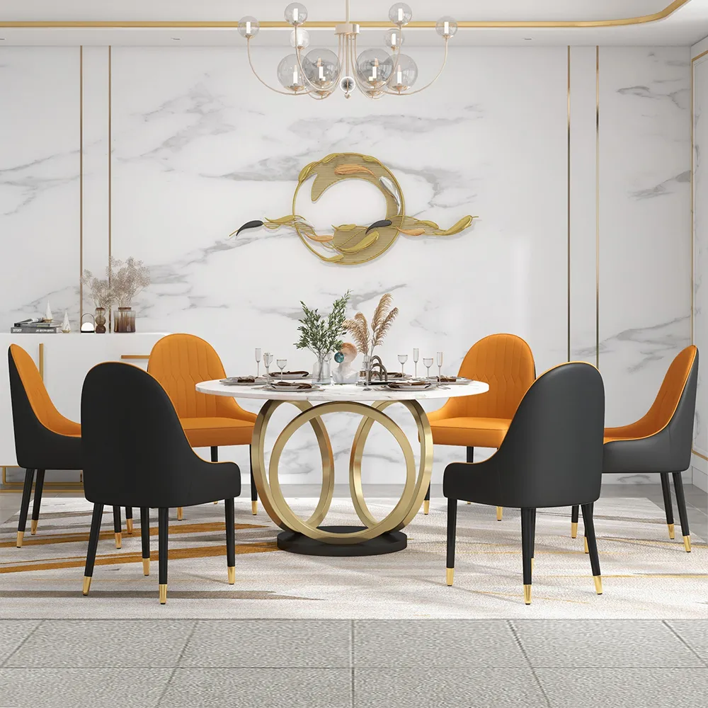 Darg Modern PU Leather 4-Piece Dining Chairs in Orange & Black with Metal Legs — image 3