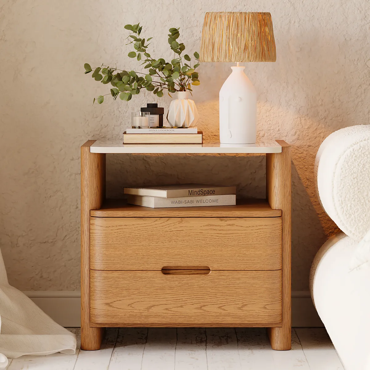 Modern Sintered Stone Top Nightstand with Drawers & — image 3