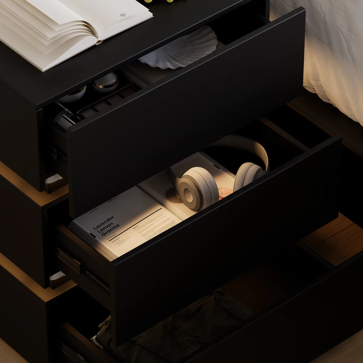 Smart 3-Drawer Nightstand with Charging Station Bedside Table with Light — image 9