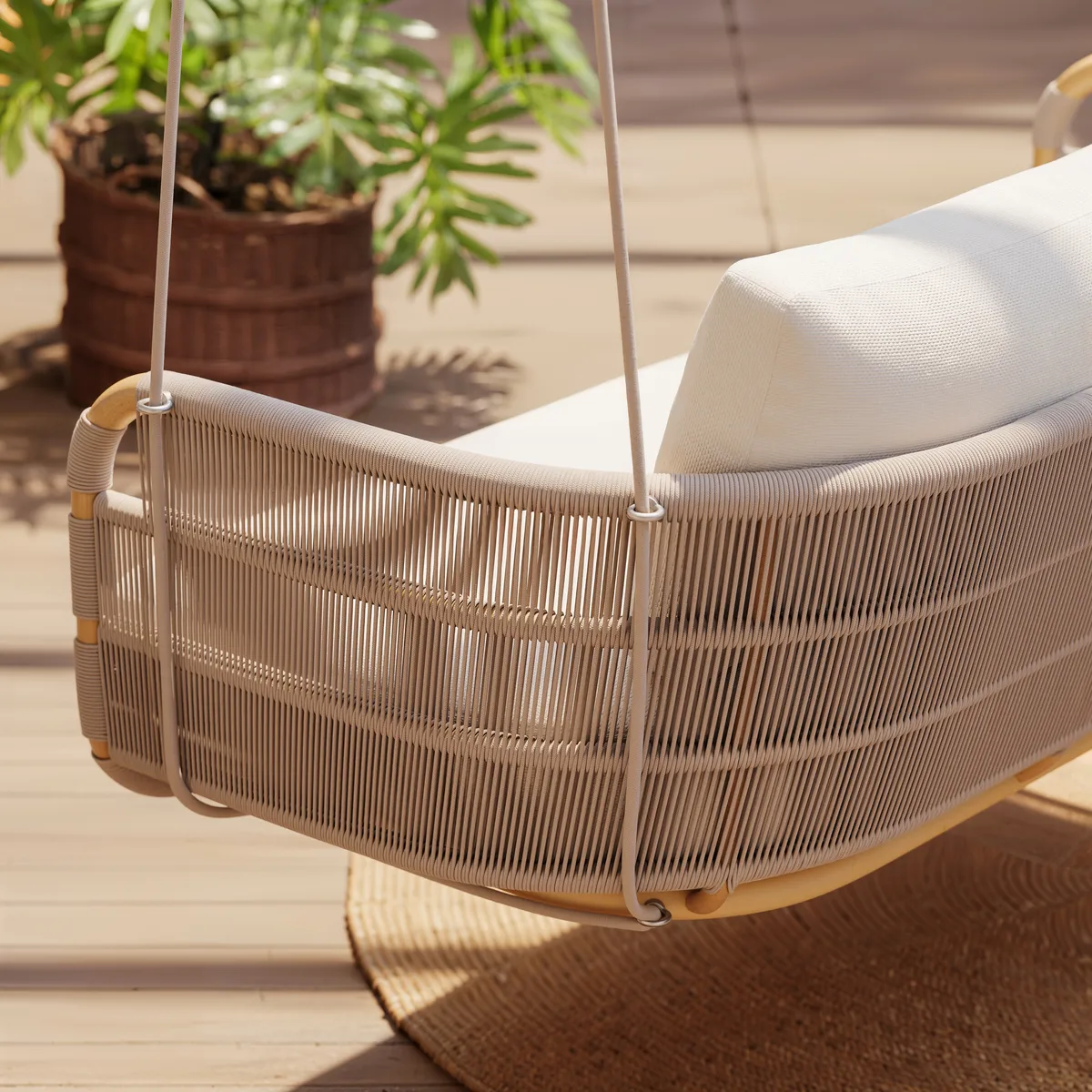 Costra 2-Seater Outdoor Aluminum Handwoven Rope Hanging Swing Chair — image 10