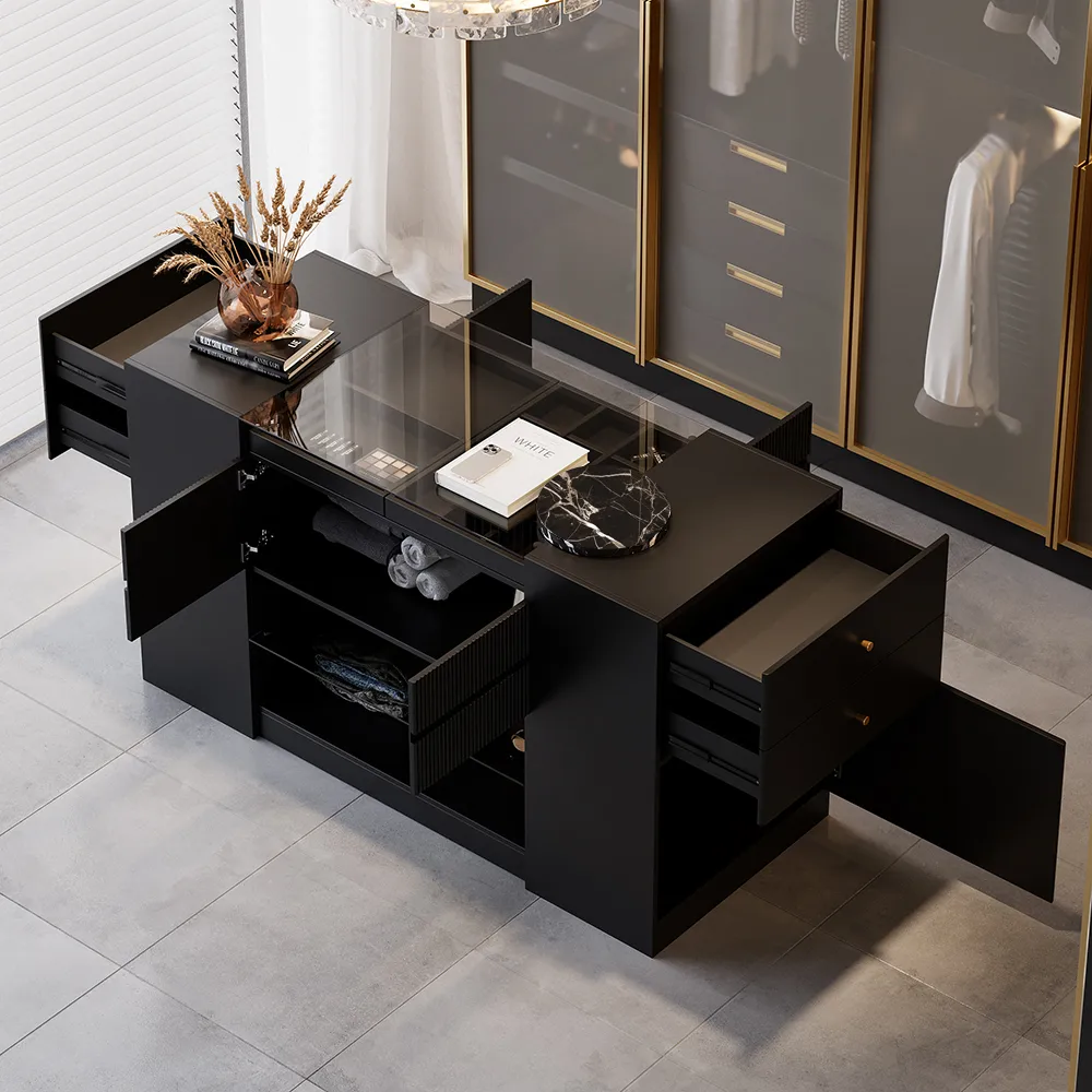 60" Glass Top Walnut Dresser Walk-in Closet Island with Jewelry Storage — image 16
