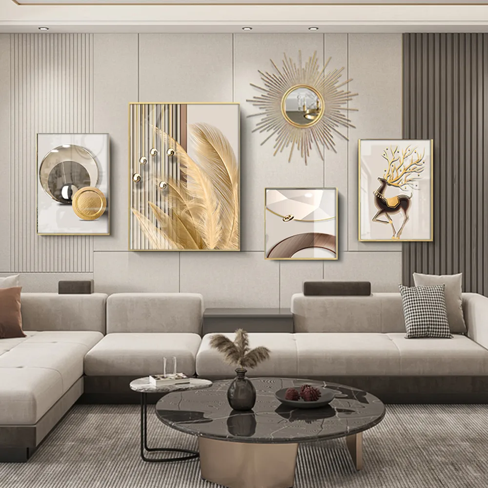 5-Piece Wall Art Set with Golden Accents Modern Abstract Designs for Luxurious Home Decor — image 5