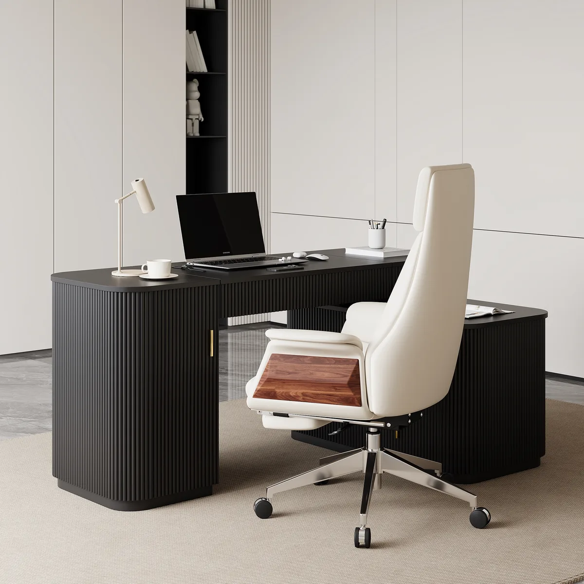 Modern 65" L-Shape Natural Executive Desk with Right-Side Cabinet — image 3