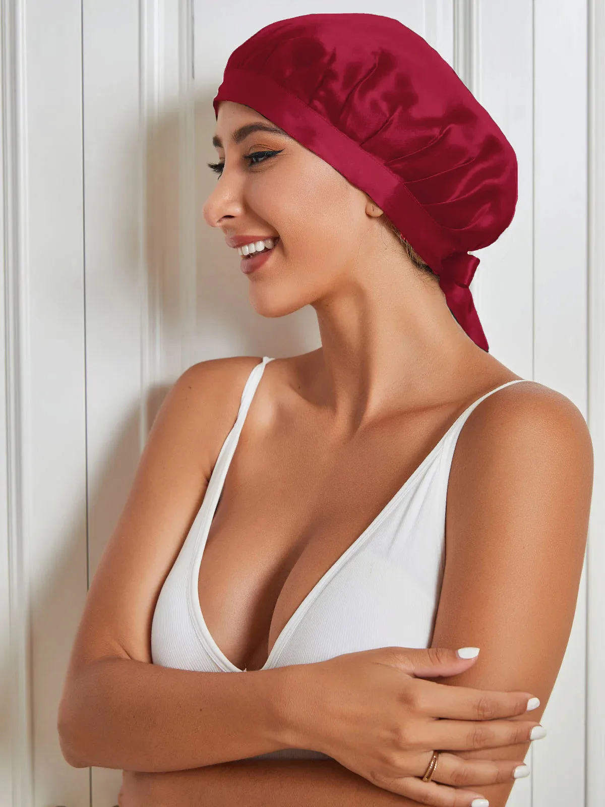 100% Mulberry Silk Sleep Bonnet with Ribbons — image 10
