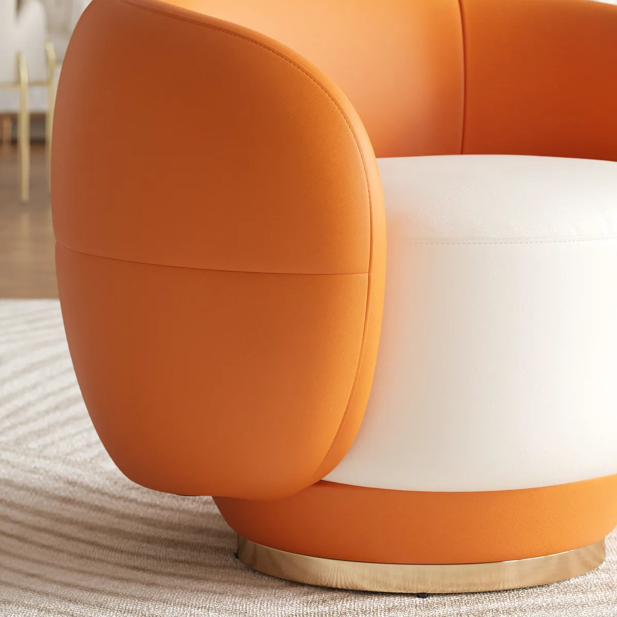 Swivel Barrel Accent Chair Faux Leather Armchair for Living Room in Warm White (35" Wide) — image 17