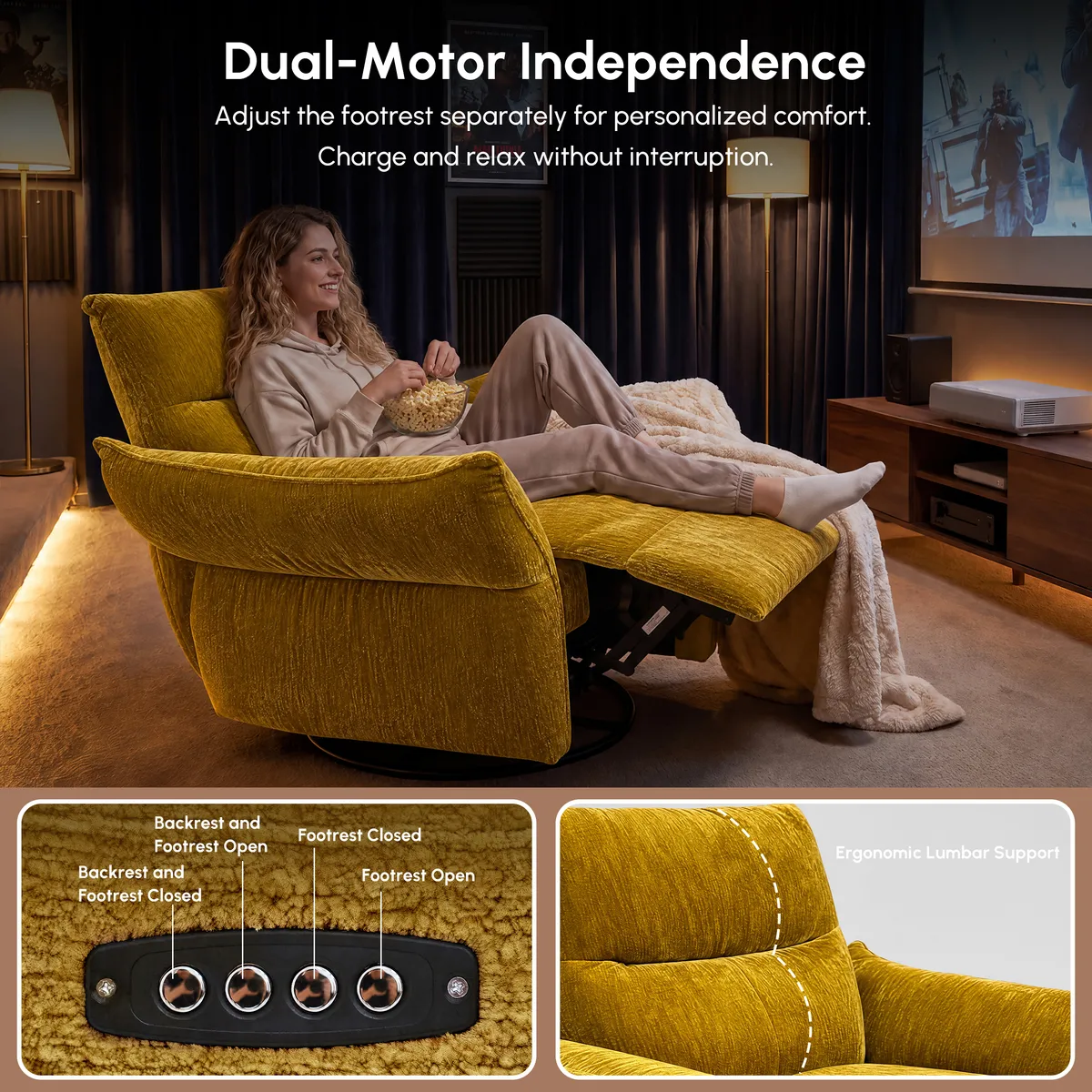 Electric Power Recliner Swivel Rocker Chair With Dual Motor&Performance Chenille — image 19