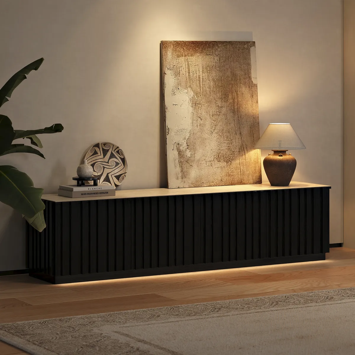 Aura 83" Ash Wood Fluted Smoked Brown TV Stand with Sintered Stone Top — image 12