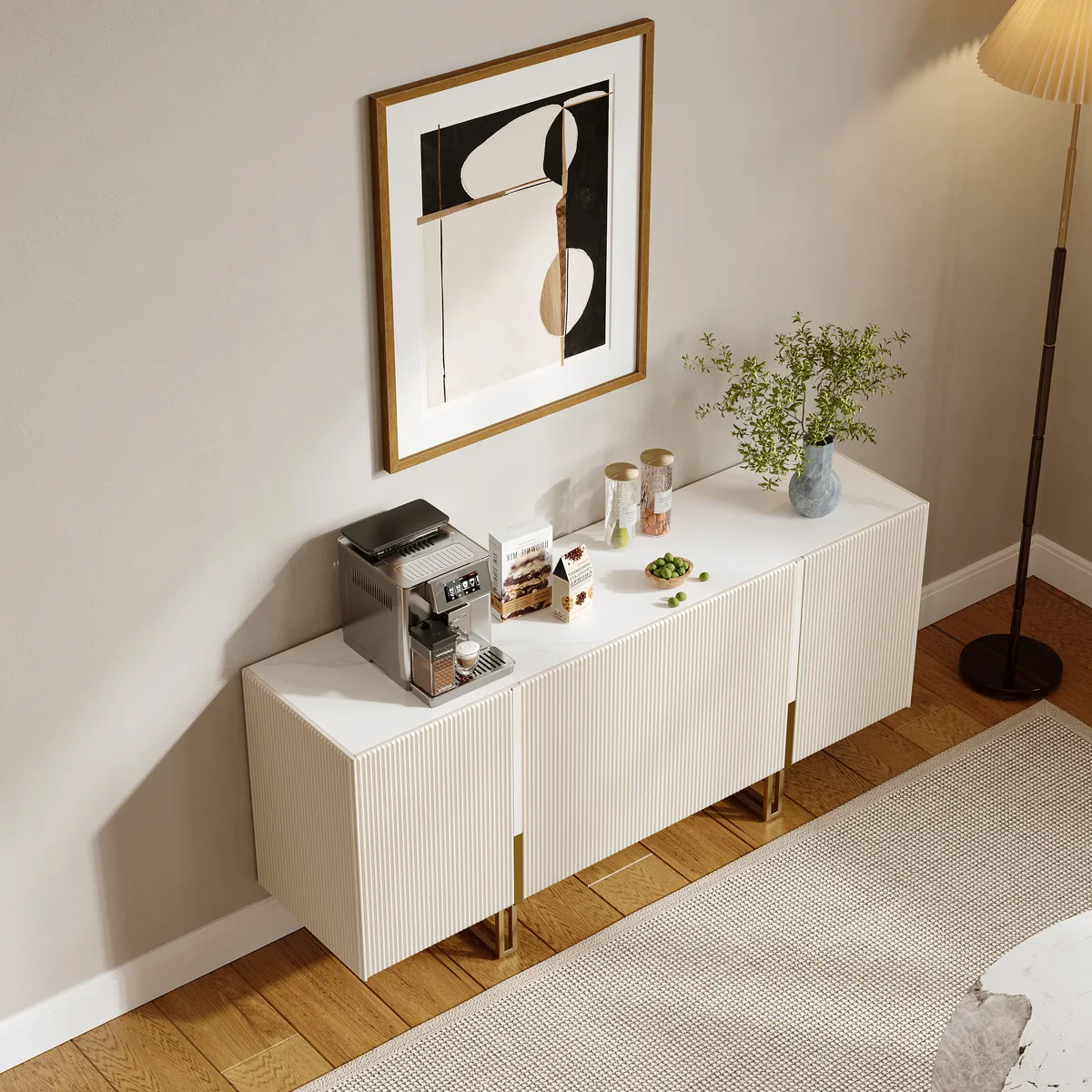 Grovyn 63" Buffet Sideboard Sintered Stone Top Black Fluted with Adjustable Shelves — image 2