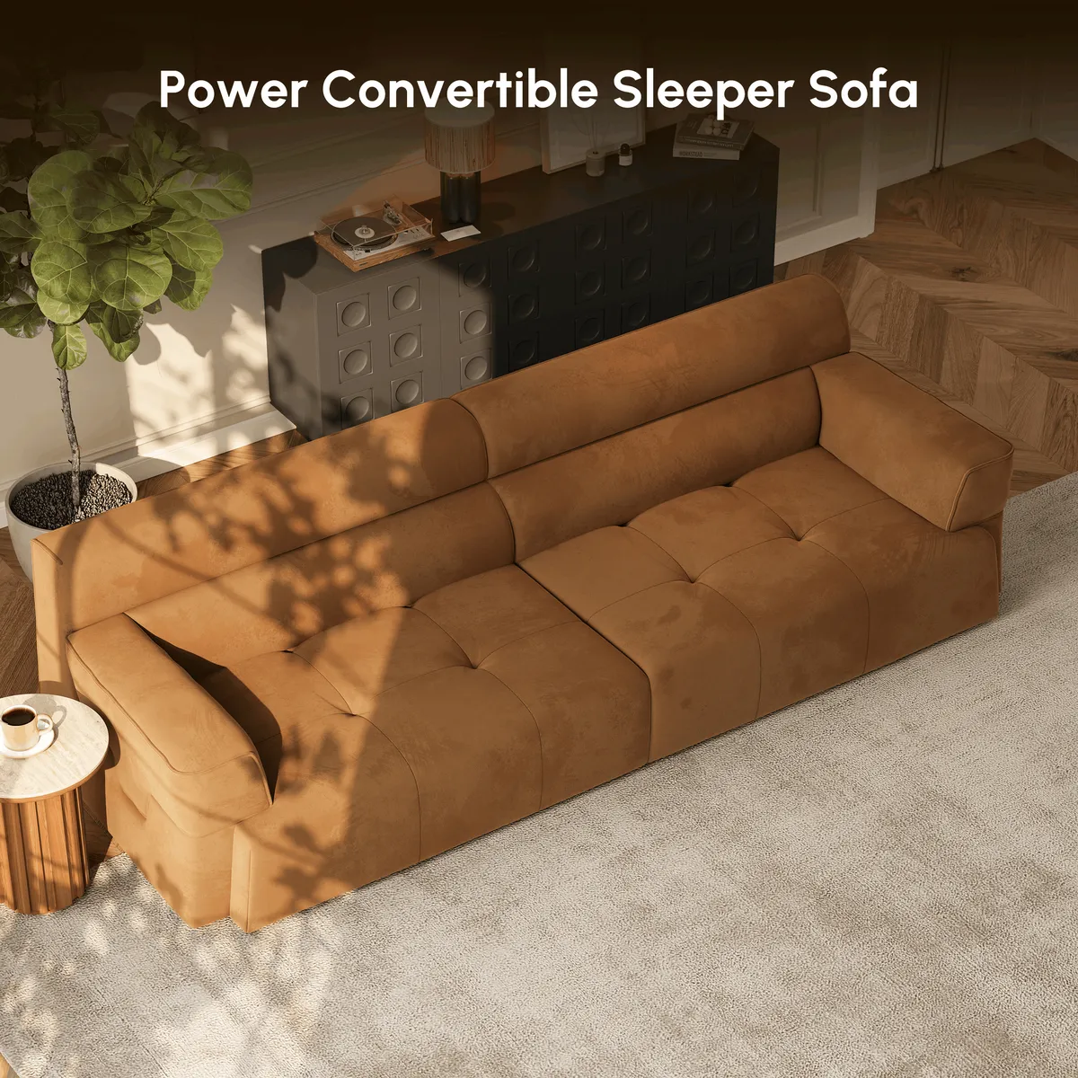 121" Performance Velvet Power Convertible Sleeper Sofa — image 7