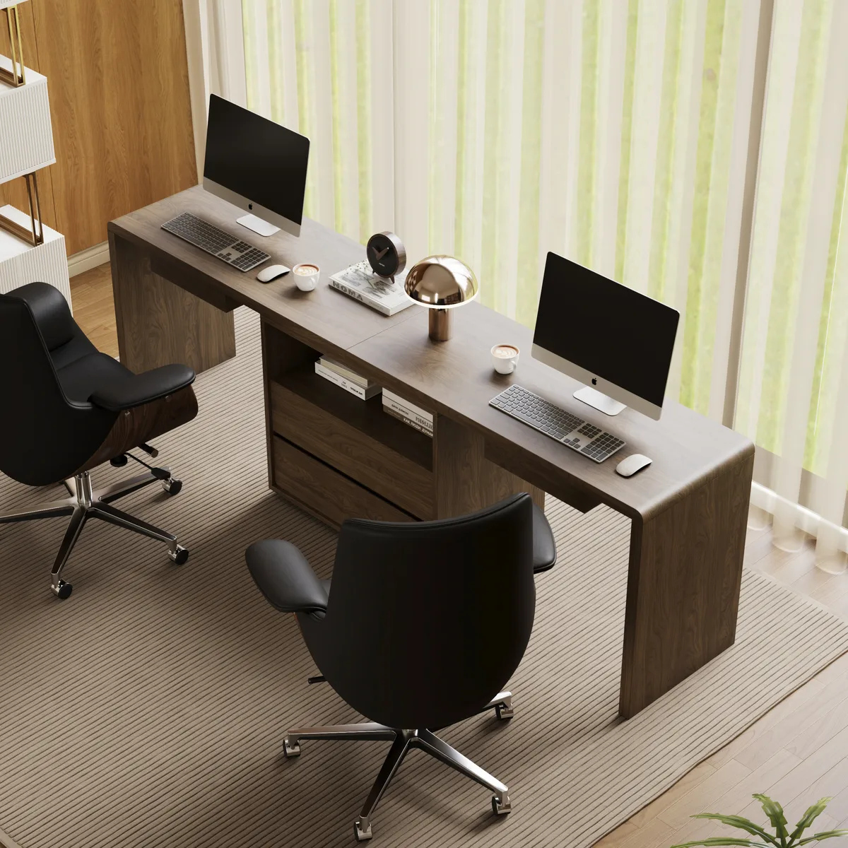 Modern 94" Rectangular Brown Double Desk with Drawers, Seats 2 — image 17