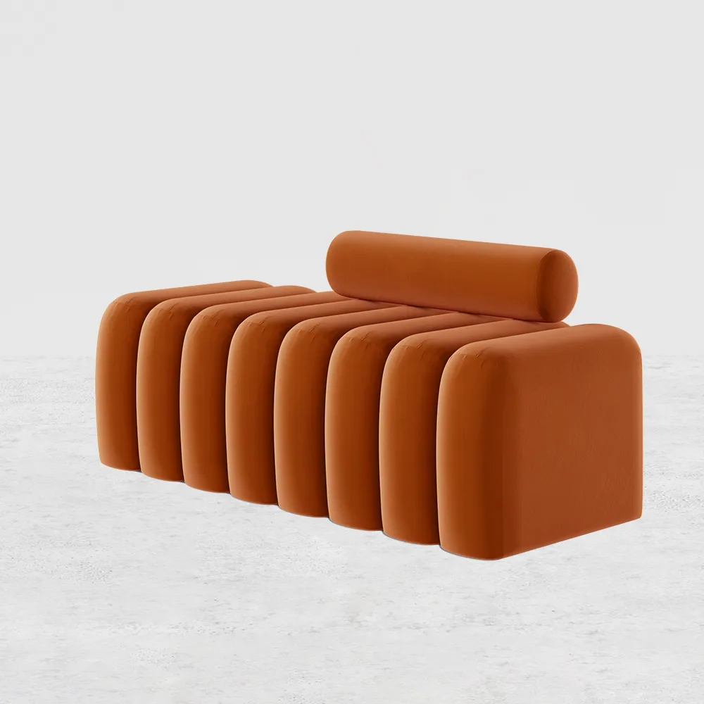 Modern Line Tufted Entryway Bench Upholstered Bench with Round Back — image 5