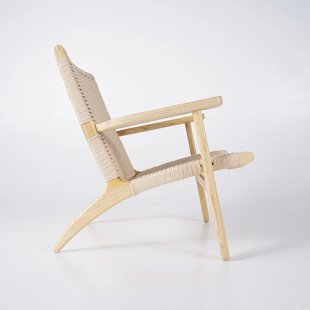 Japandi Solid Wood Outdoor Patio Lounge Chair Armchair Kraft Paper Rope Woven Seat — image 9