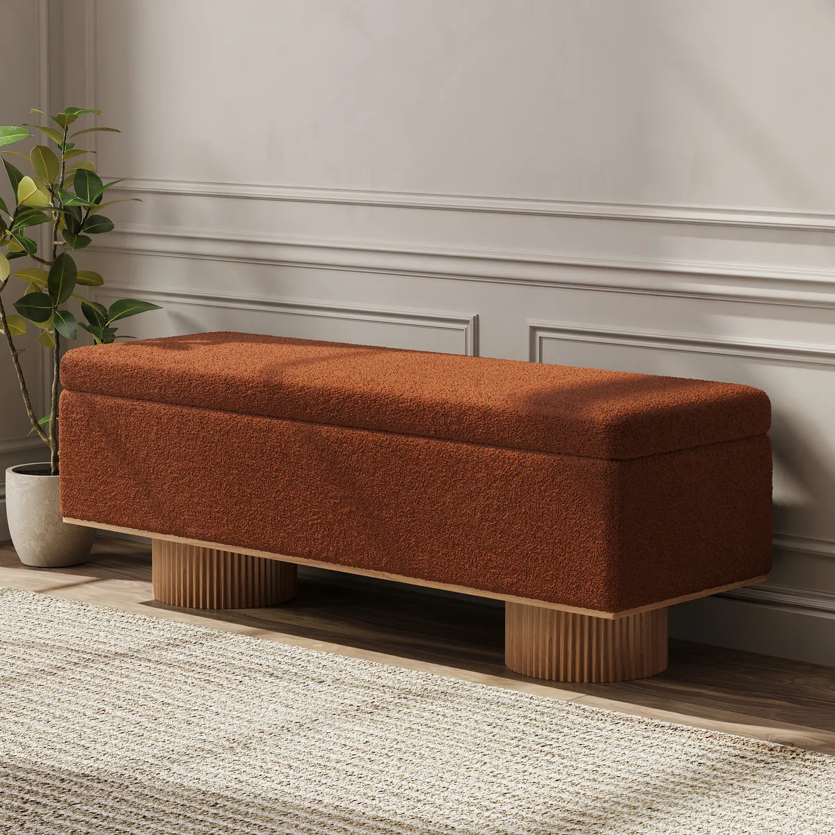 Teddy Fabric Fluffy Faux Fur Flip Top Wood Storage Bench — image 9