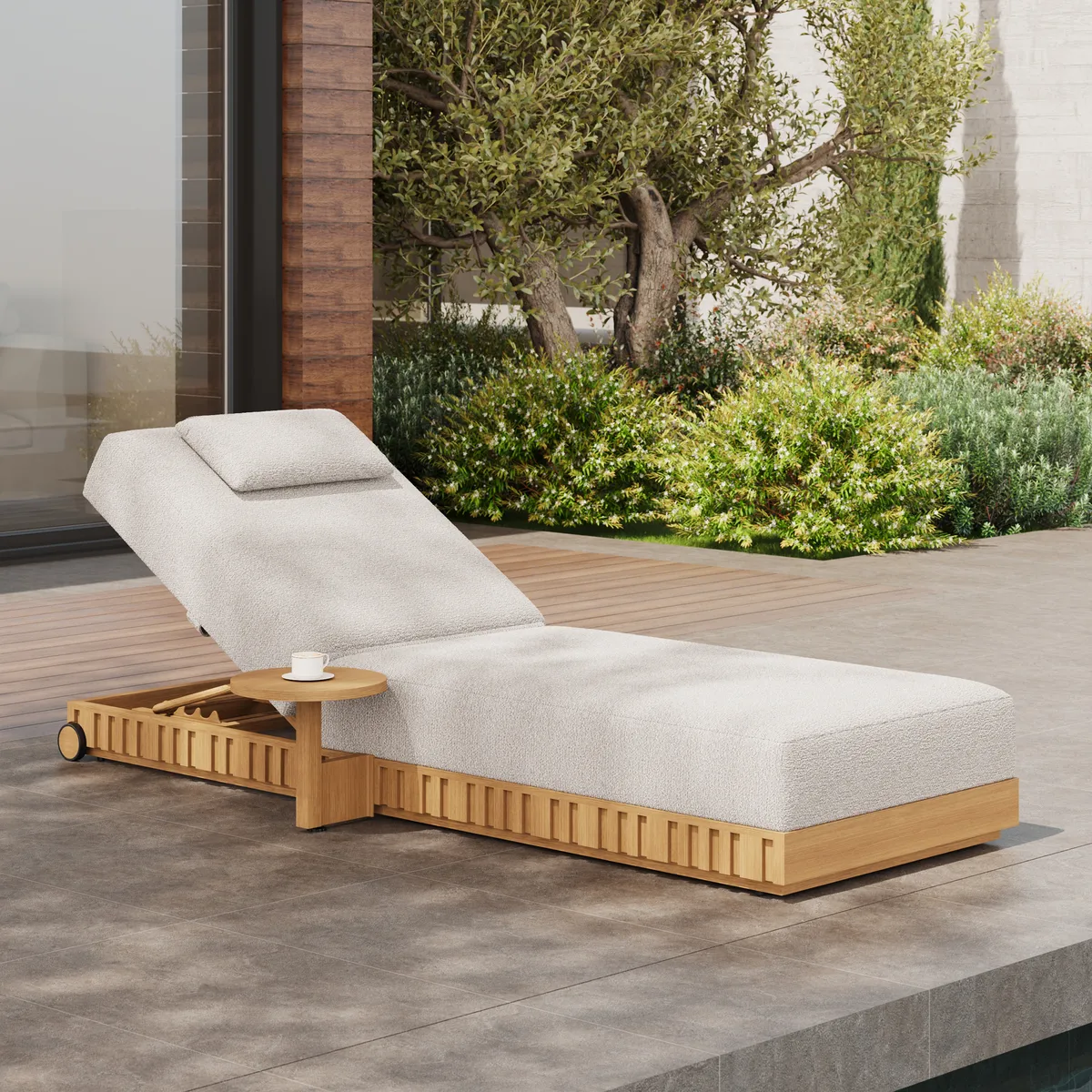 Flutera Outdoor Aluminum Adjustable Fluted Lounge Chaise in Warm