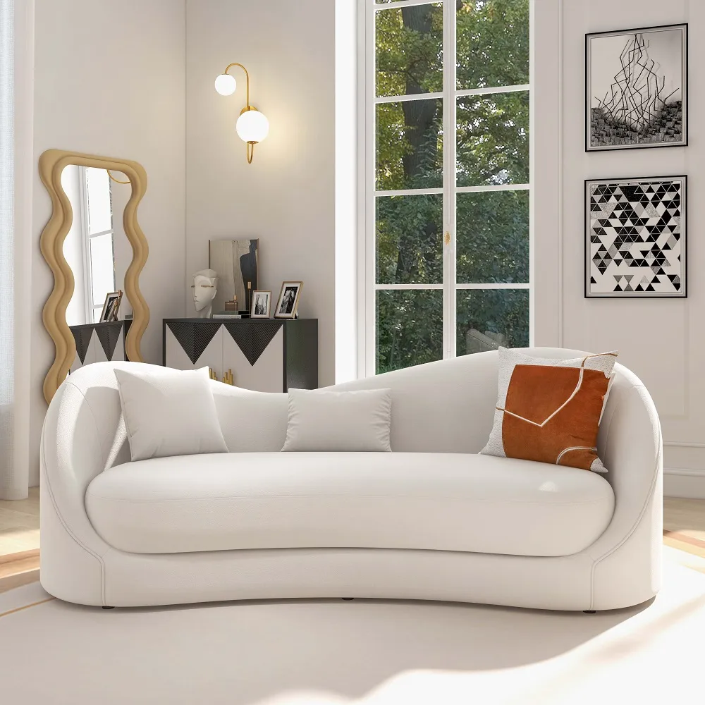 84" Performance Leather Curved Upholstered Sofa with Pillows — image 16