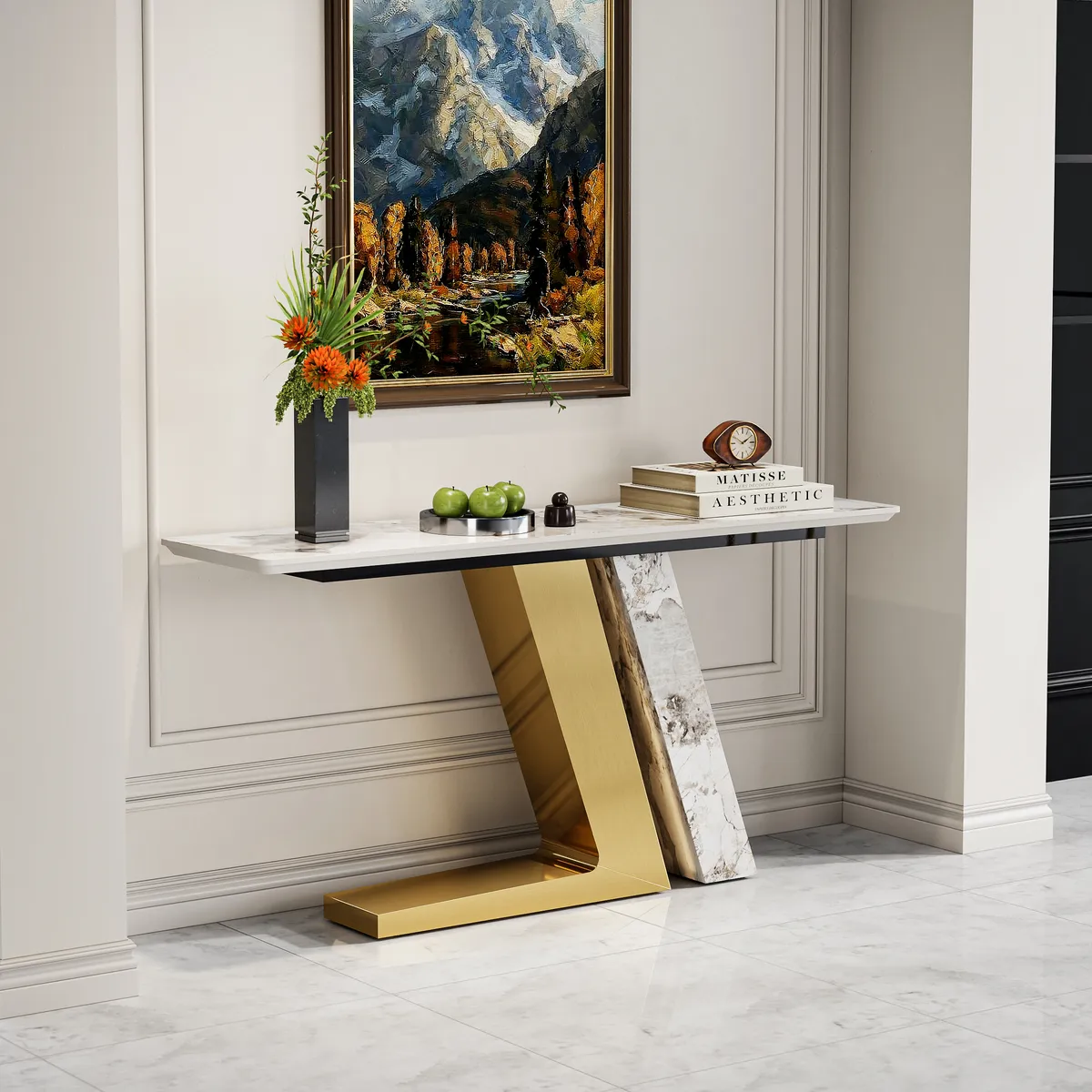 Silexa 60" Modern Console Table with White Sintered Stone Top — image 2