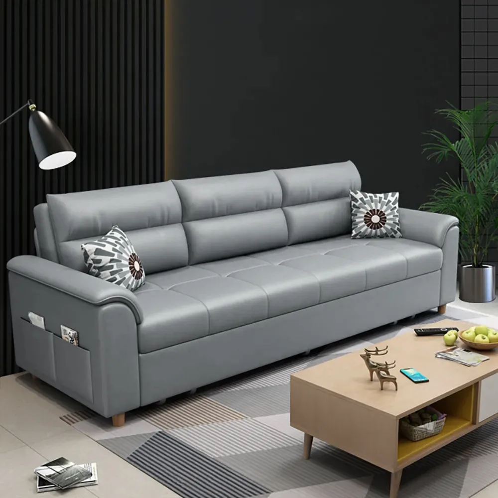 Leather Queen Size Sleeper Sofa with Trundle Pull Out Sofa Bed — image 13