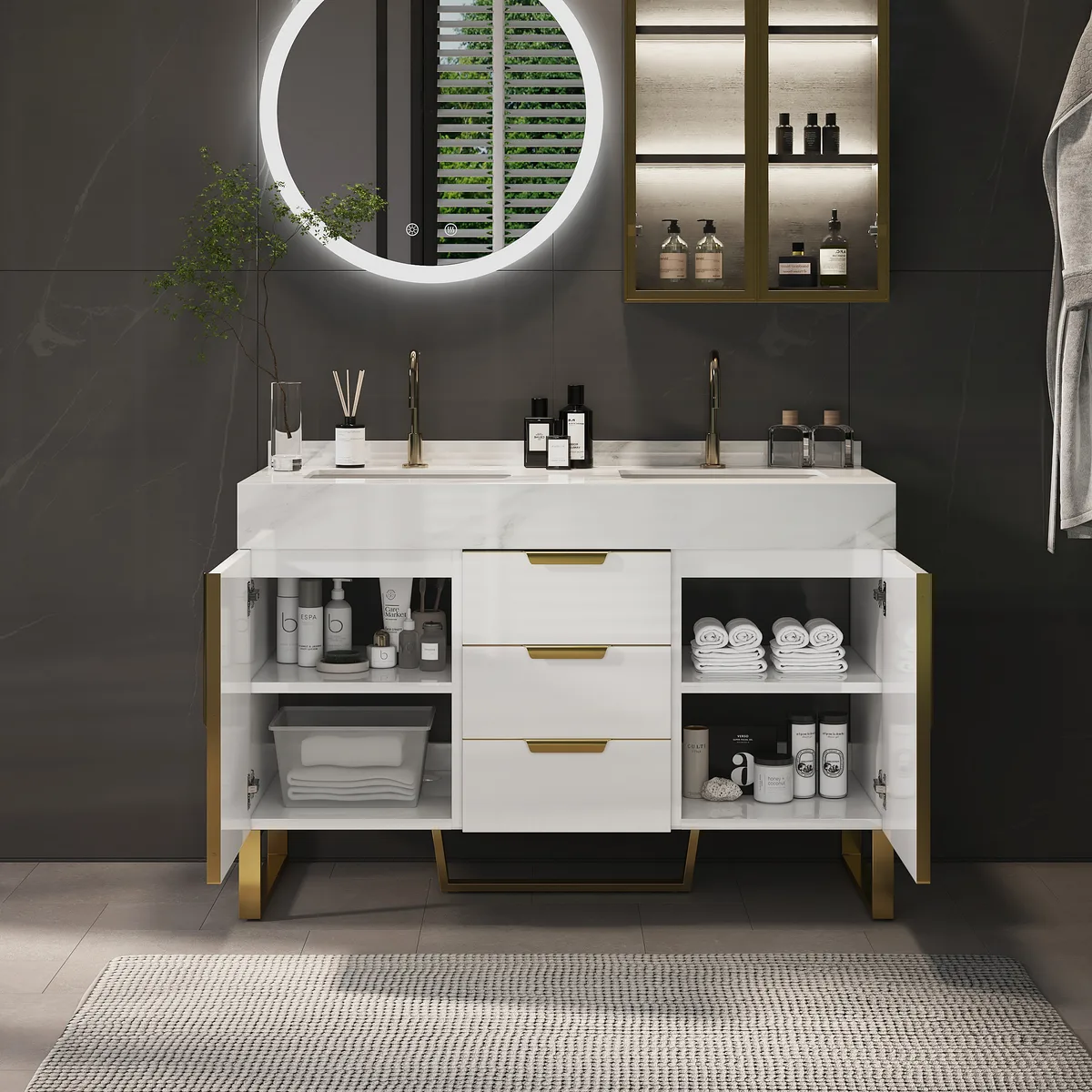 Aro Bathroom Vanity Set 47.2" Freestanding Bathroom Vanity Black with Double Sinks — image 13