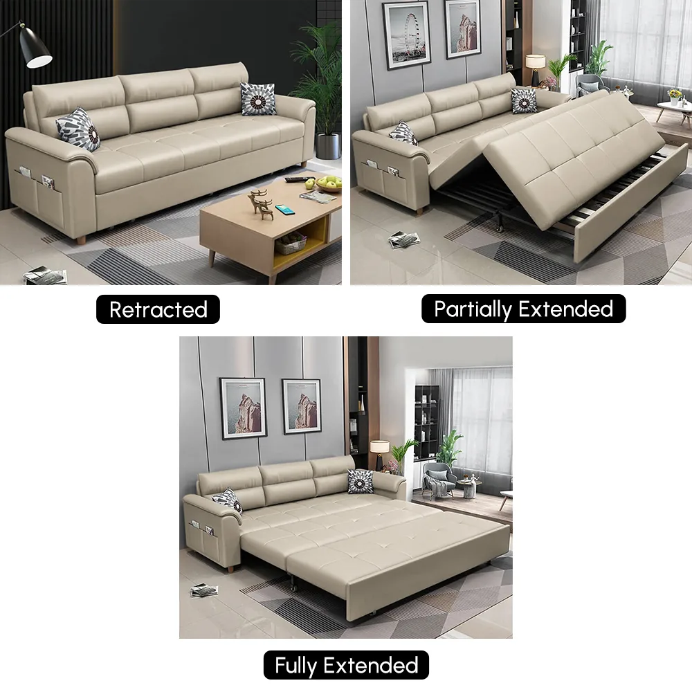 Leather Queen Size Sleeper Sofa with Trundle Pull Out Sofa Bed — image 24