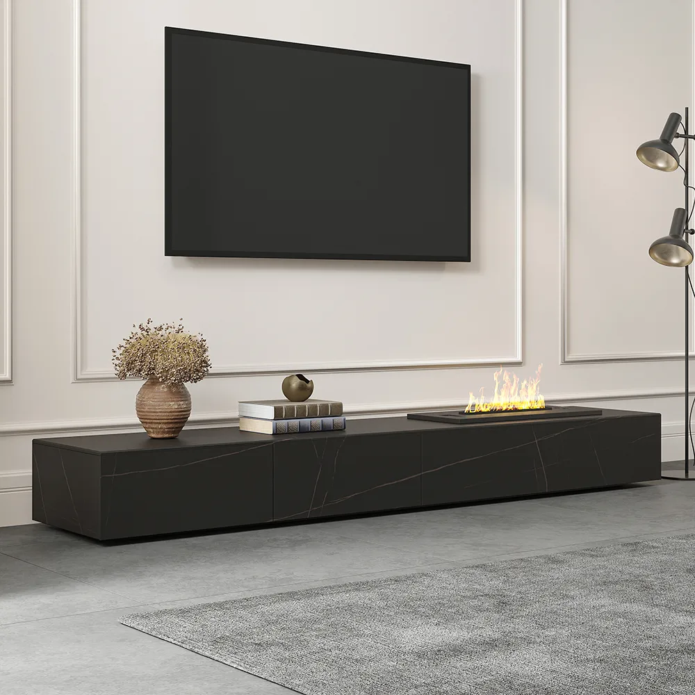 87" Black TV Stand Faux Marble with Storage for TVs Up — image 27