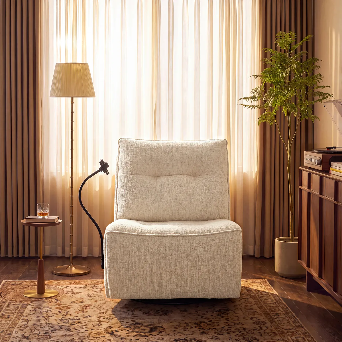 Performance Linen Power Swivel Rocker Recliner Accent Chair with Phone Holder — image 2