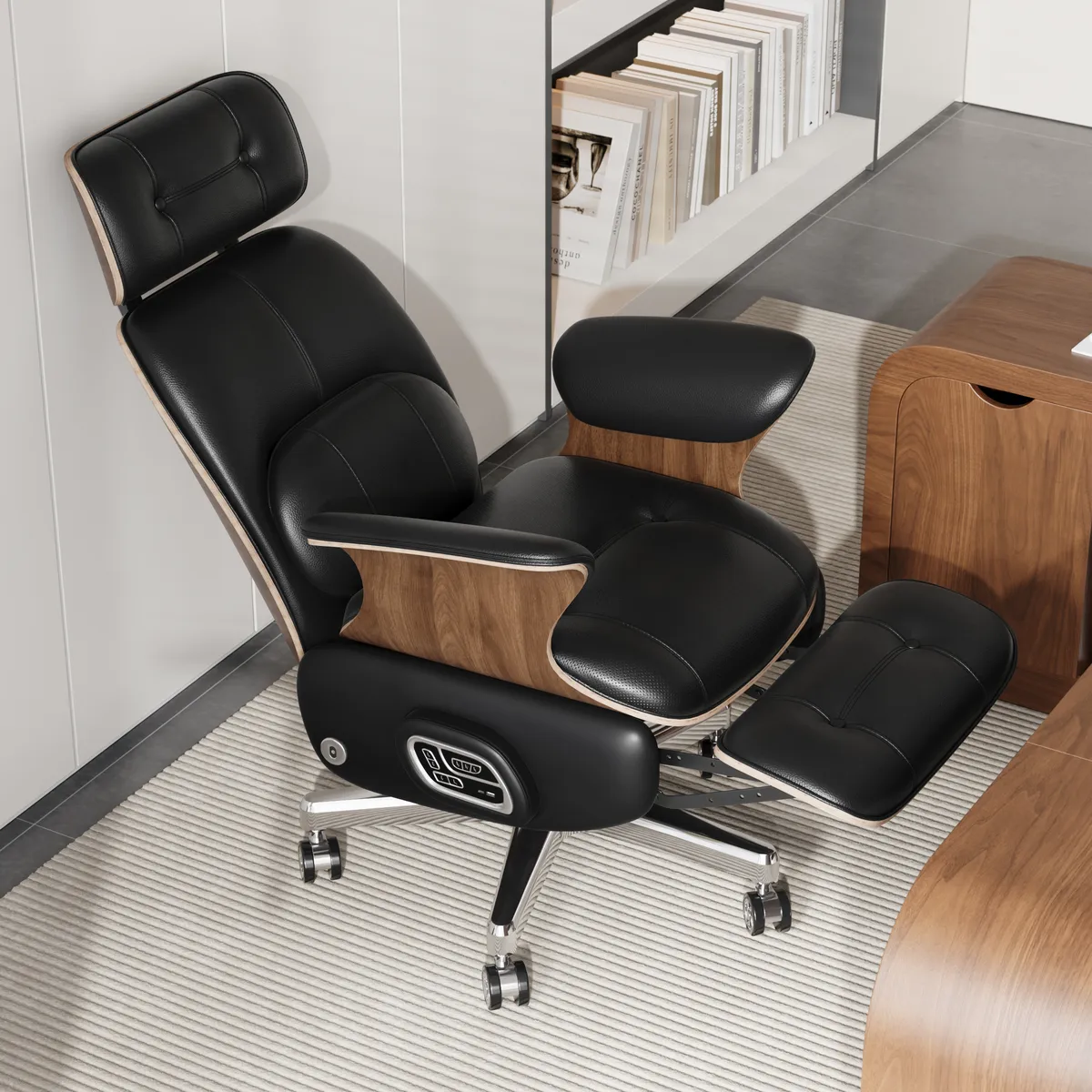 Black Genuine Leather Power Reclining Executive Office Chair Swivel Office Desk Chair — image 2