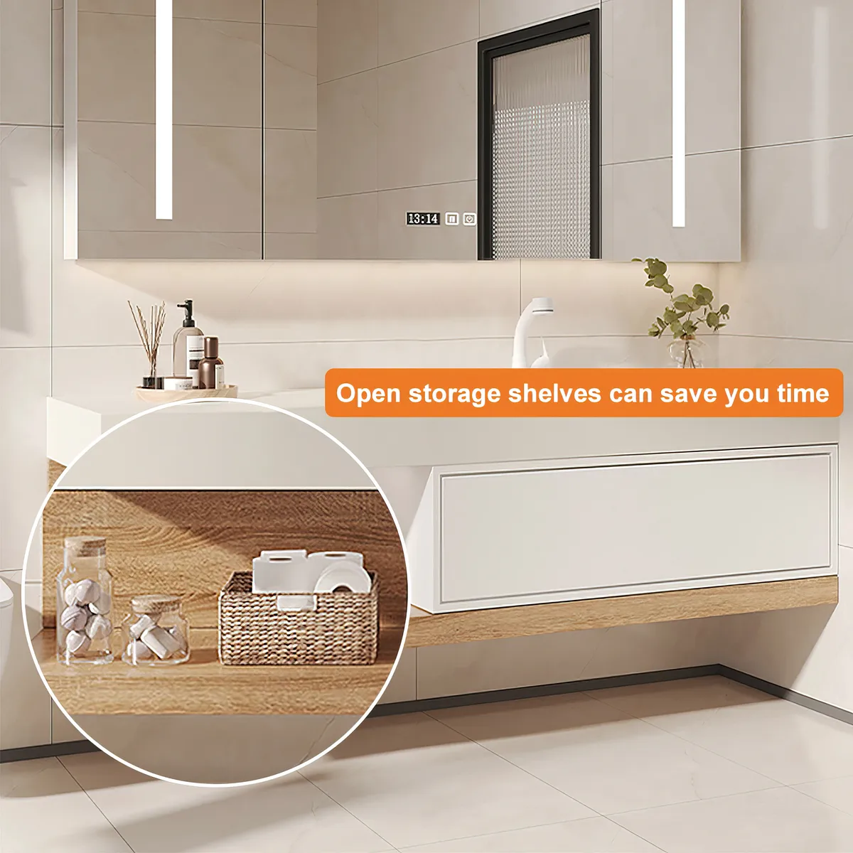 39" Modern Floating Bathroom Vanity White & Natural with Sink — image 24
