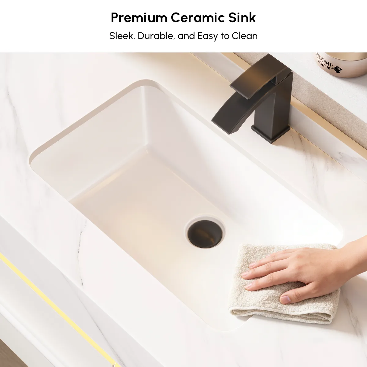 39.4" Wall-Mounted Bathroom Vanity with Sintered Stone Top, LED Sensor Light — image 9