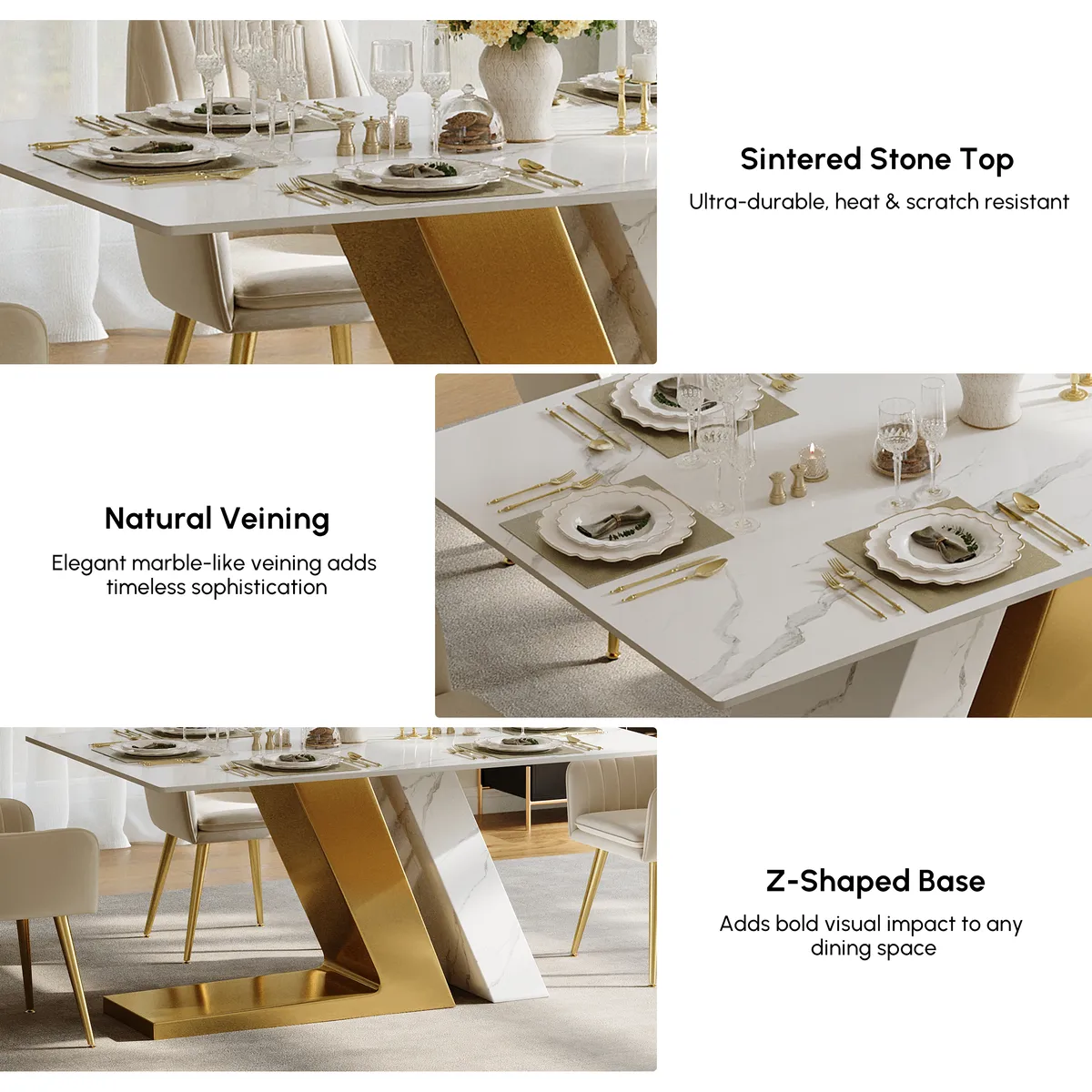 Modern 63" Rectangle Faux Marble Dining Table with 4 Chairs — image 8