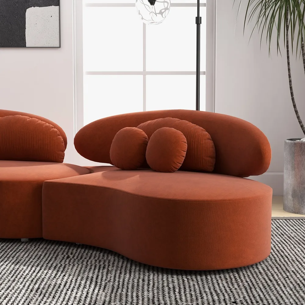 Modern 7 Seat Sectional Sofa Curved Modular Beige Velvet Upholstered with Ottoman — image 27