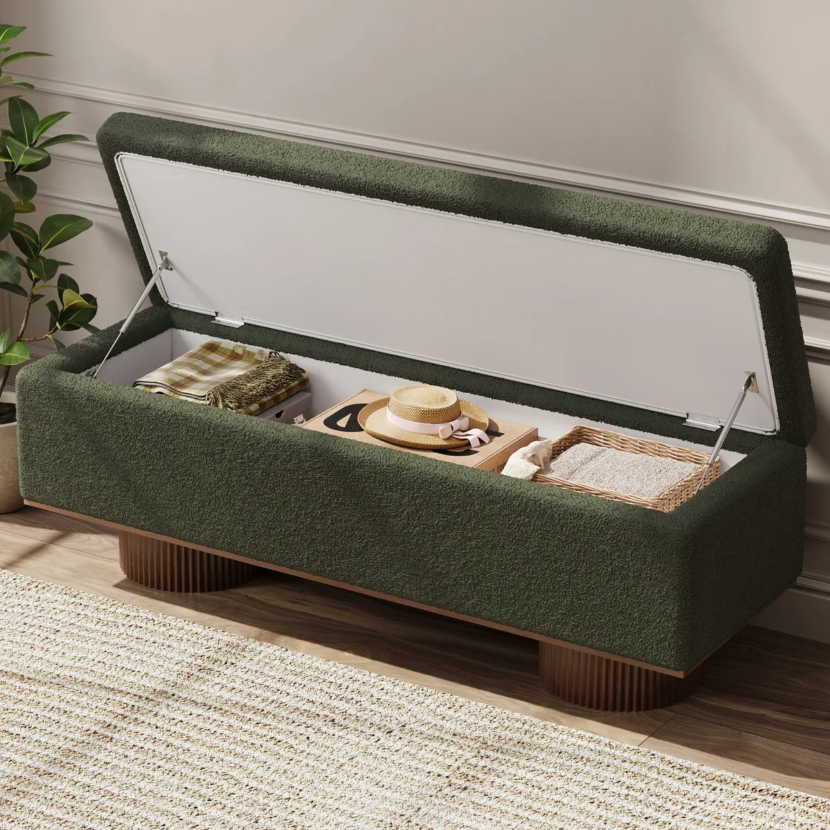 Teddy Fabric Fluffy Faux Fur Flip Top Wood Storage Bench — image 21