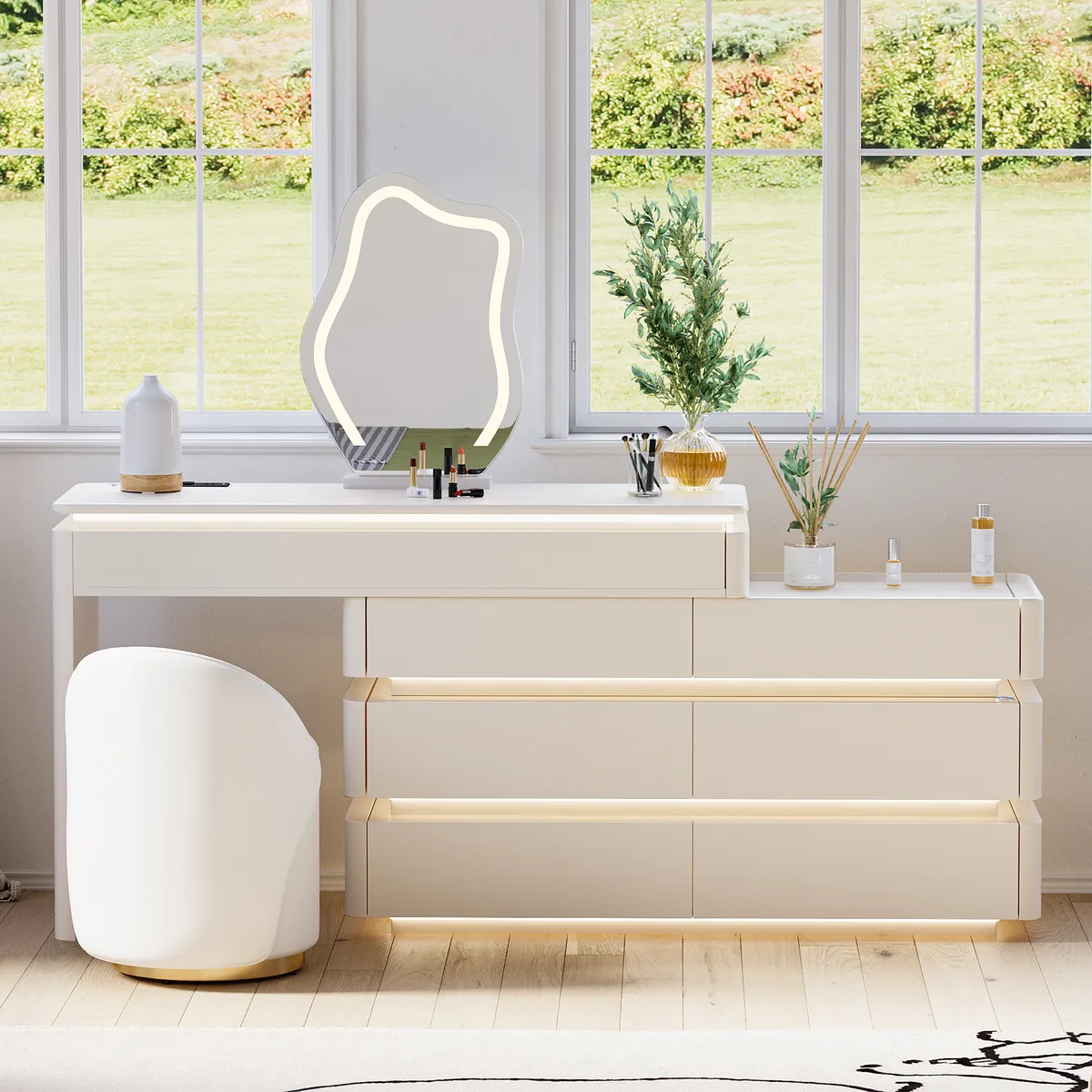 47" Smart Makeup Vanity Retractable Dressing Table with Mirror & Lights — image 4