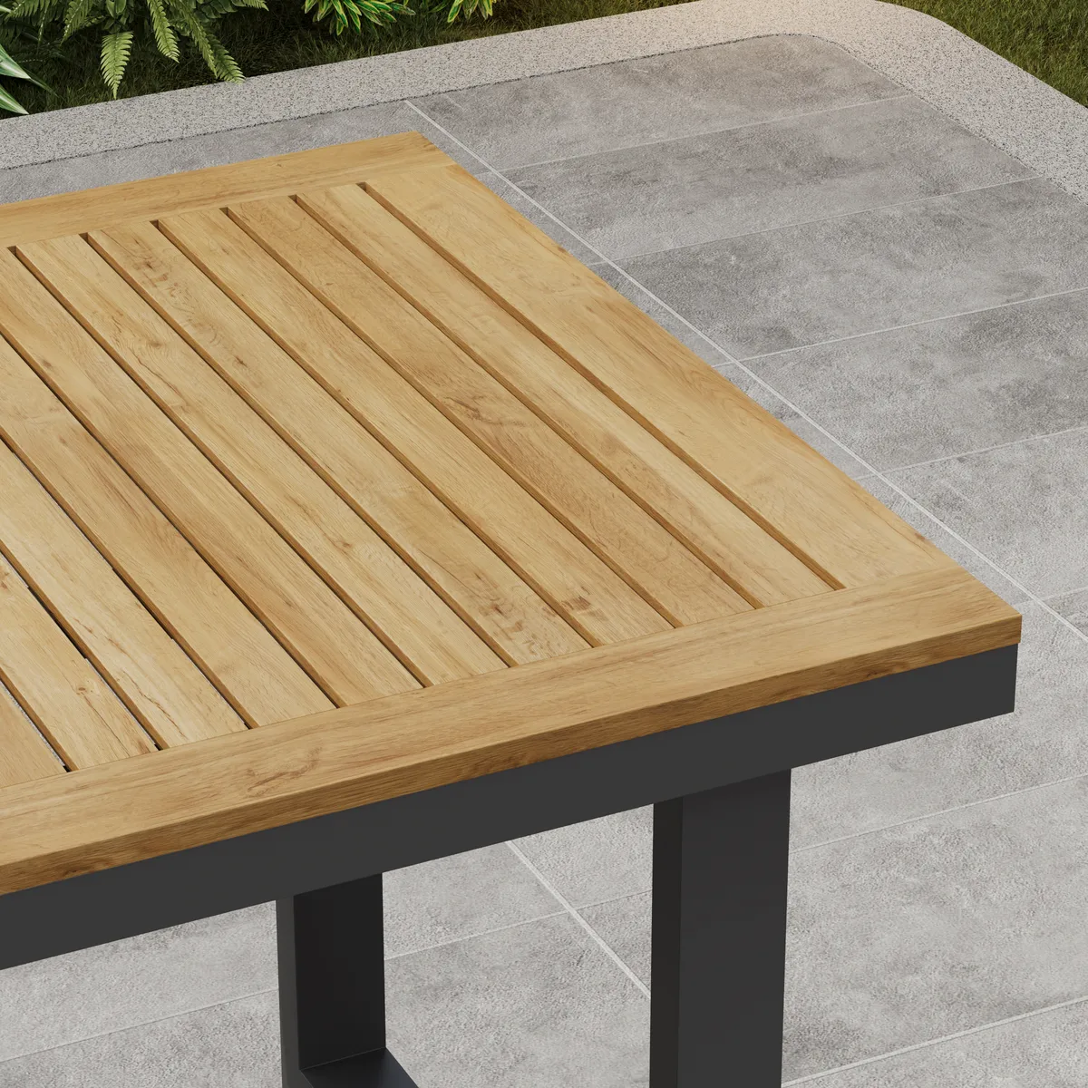 Tevara Outdoor Teak Wood Slat Top & Sand Aluminum Frame Bar Table for Patio — image 9